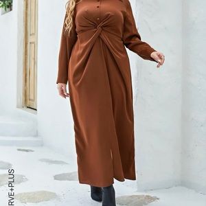 Shein Brown Maxi Long Sleeve Dress